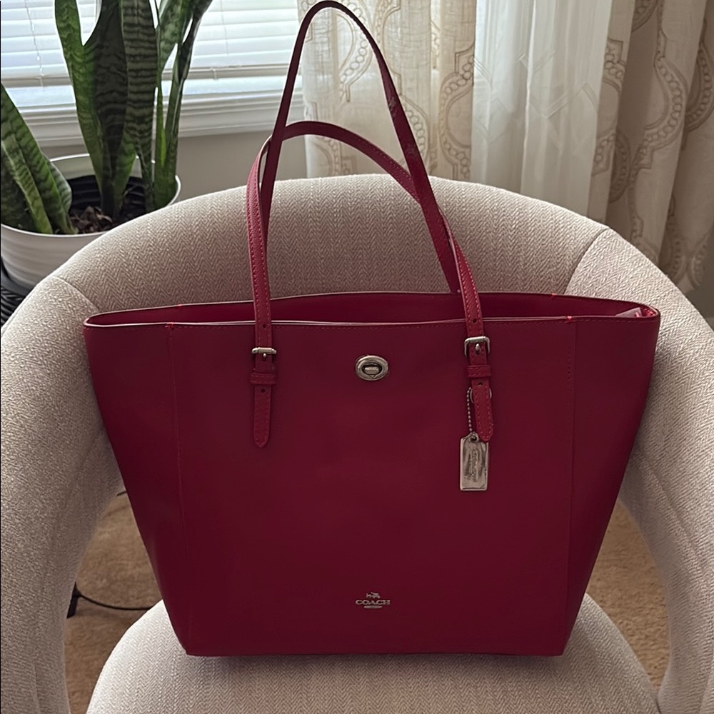 Coach Red Classic Leather Tote with Double Handles